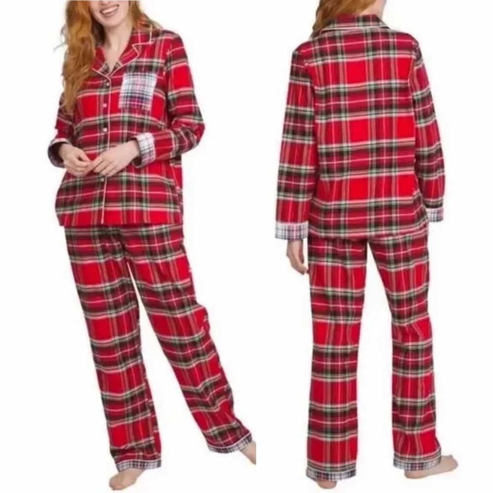 NWOT Lands' End 2 Piece Flannel Pajama Set Womens Size Medium Plaid Christmas